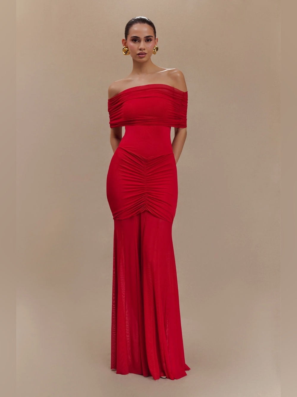 Meshki Caspian Slinky and Mesh Ruched Off-shoulder Maxi Dress - Picture 5 of 10